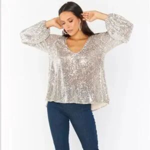 Show Me Your Mumu Chelsea Platinum Sequin Top Size X-Small NWT